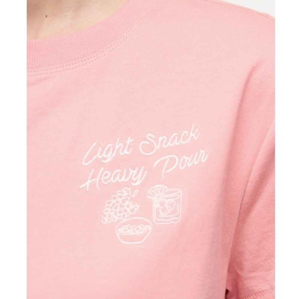 NEW Wildfox Jamie Light Snack Heavy Pour Embroidered Pink Tee‎ Shirt Large
